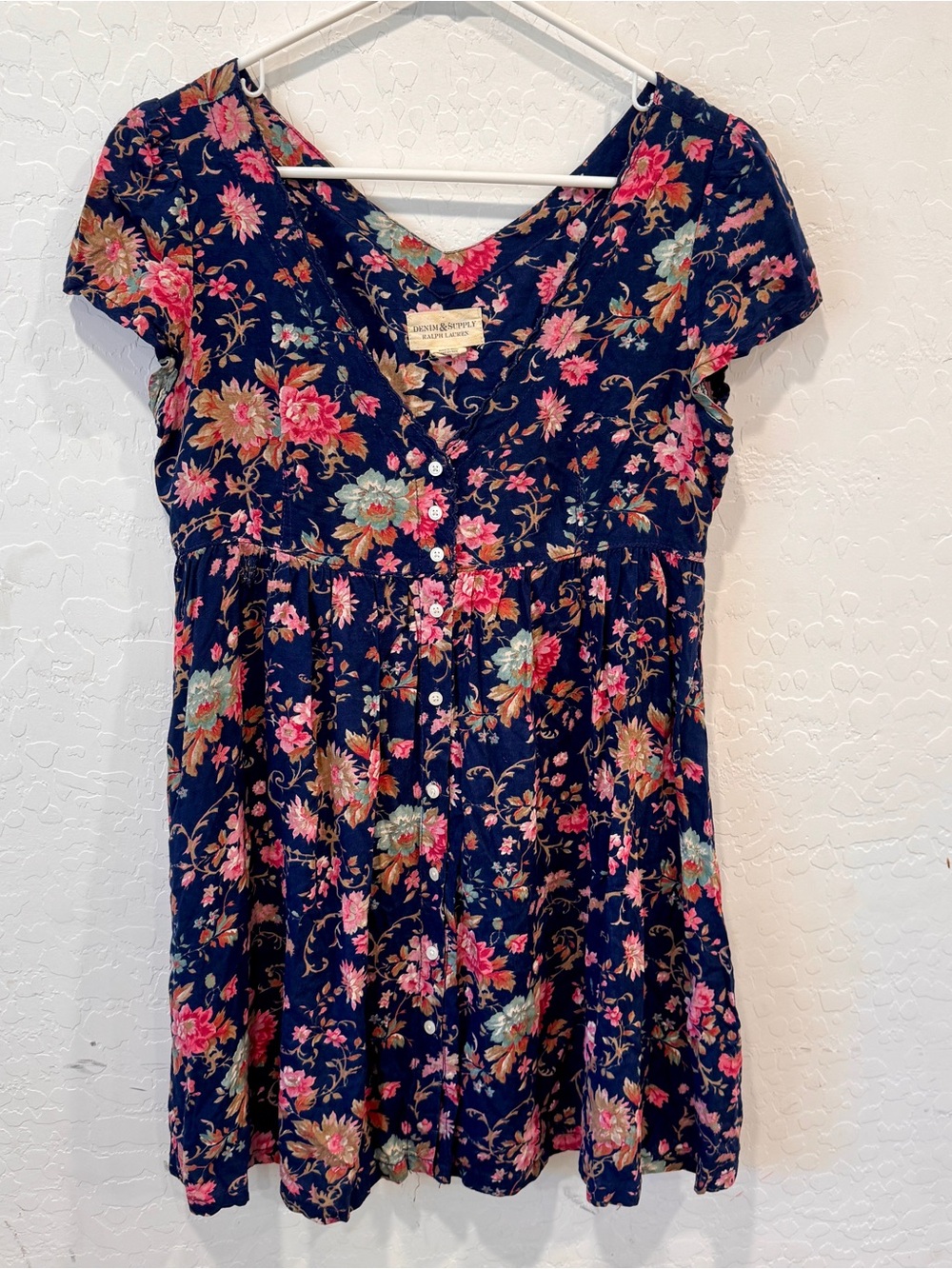 Denim & Supply Ralph Lauren Floral Babydoll Dress Womens Small Button Front Y2K